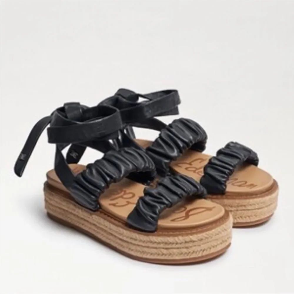 Sam Edelman Kerin Ankle Tie Black Platform Espadrille Sandals